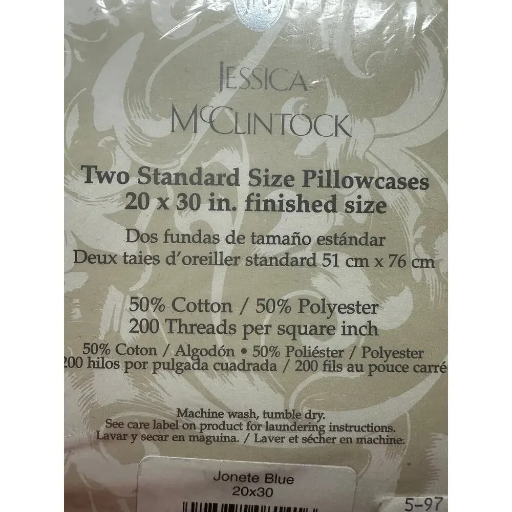 VTG Jessica McClintock 200-Count 2 Standard Pillowcases Jonete Blue Pattern